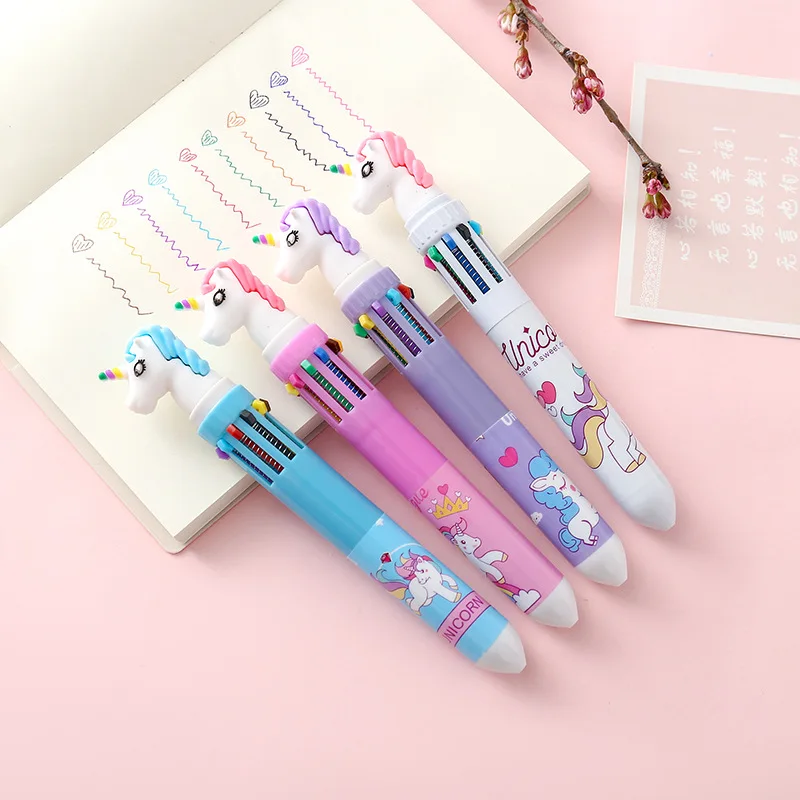 

10 colors Unicorn Ballpoint Pen Cute Press Ball Pens 36 pcs/lot Stationery gift Material Escolar school writing supplies