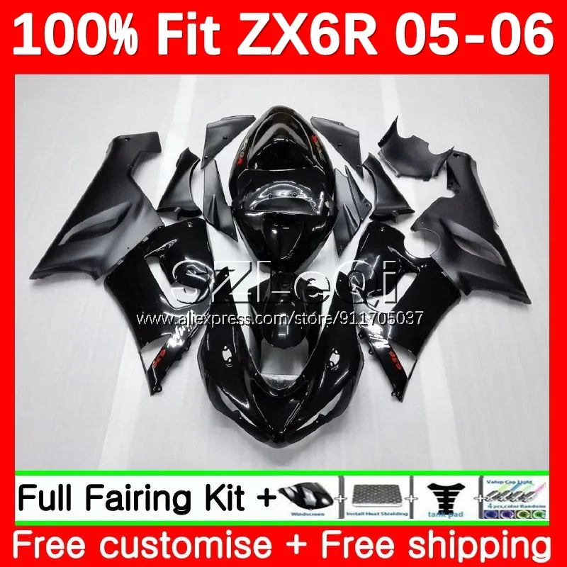 

Glossy black Injection Body For KAWASAKI NINJA ZX 6R 636 6 R 600CC ZX636 ZX-636 ZX6R 05 06 ZX600 ZX-6R 2005 2006 Fairing 3LQ.1