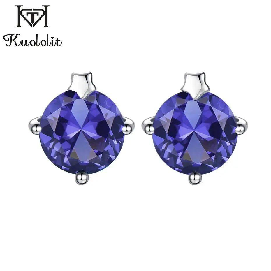Tanzanite Kuolit Твердые 925 пробы серебряные серьги гвоздики для женщин создан Танзанит камень Мода звезда Рождество ювелирные изделия свадебный подарок - Цвет камня: Tanzanite