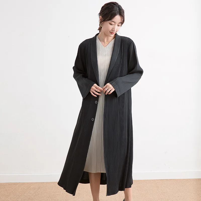 LANMREM 2020 новый весенний Одноцветный однобортный Длинный плиссированный плащ для