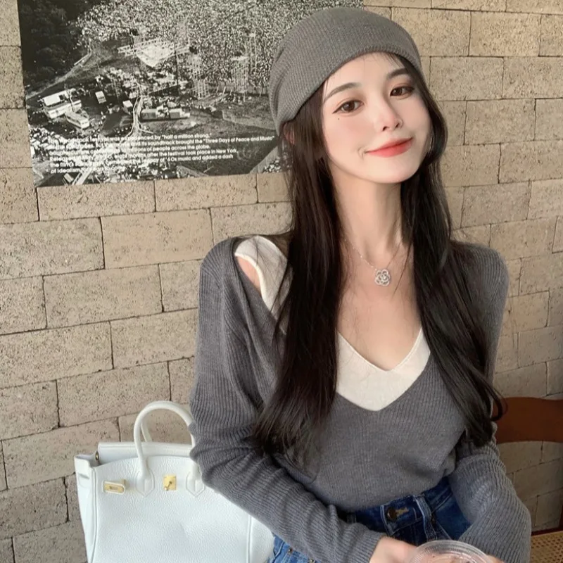 

Fashion Fake Two Pieces of Clothes Korean Clothes 2021 New Women's Clothing Streetwear All-match T-Shirts Patchwork Skinny