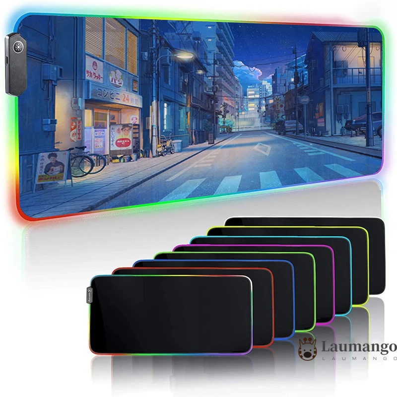 

Japanese Street Rgb Mousepad Xxl Mouse Pads Backlit Mat Computer Rubber Anime Mats Gaming Speed Gamer Accessories Big Mousepepad