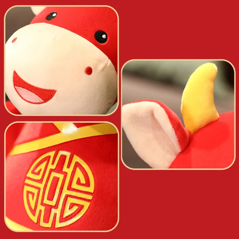 

2021 New Year Chinese Zodiac Ox Year Mascot Cattle Plush Toys Cotton Stuffed Red