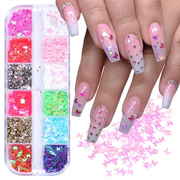 

3D Mirror Sparkly Butterfly Nail Sequins Paillette Mixed Colors Nail Holographics Glitter Flakes Slices Spangle Art Accessories