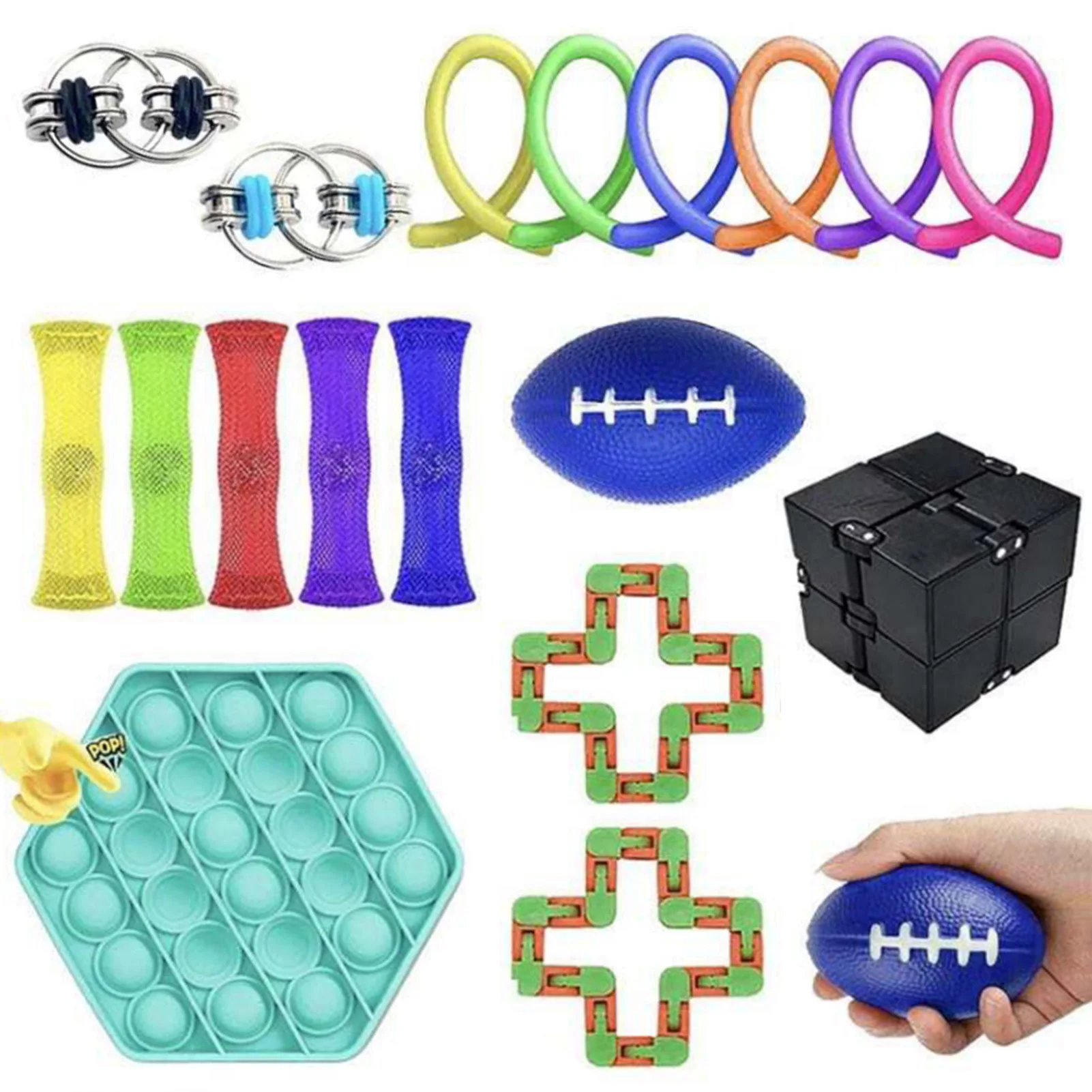 

19xAnti Stress Fidget Toys Finger Figet Spiner Popit PopIt Stretchy Rings Peapod Squeeze Animals Antistress Toy Pack Anti Stress