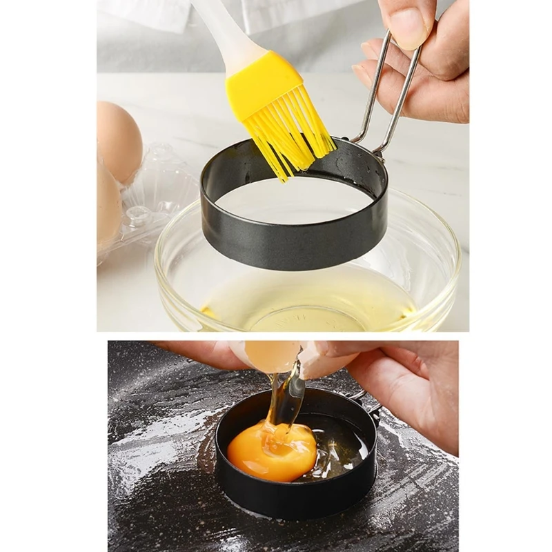 

4 Pcs Omelette Ring Round Fried Egg Mold with Anti-Scald Handle Stainless Steel Pancake Mould Tool Set for Frying Egg