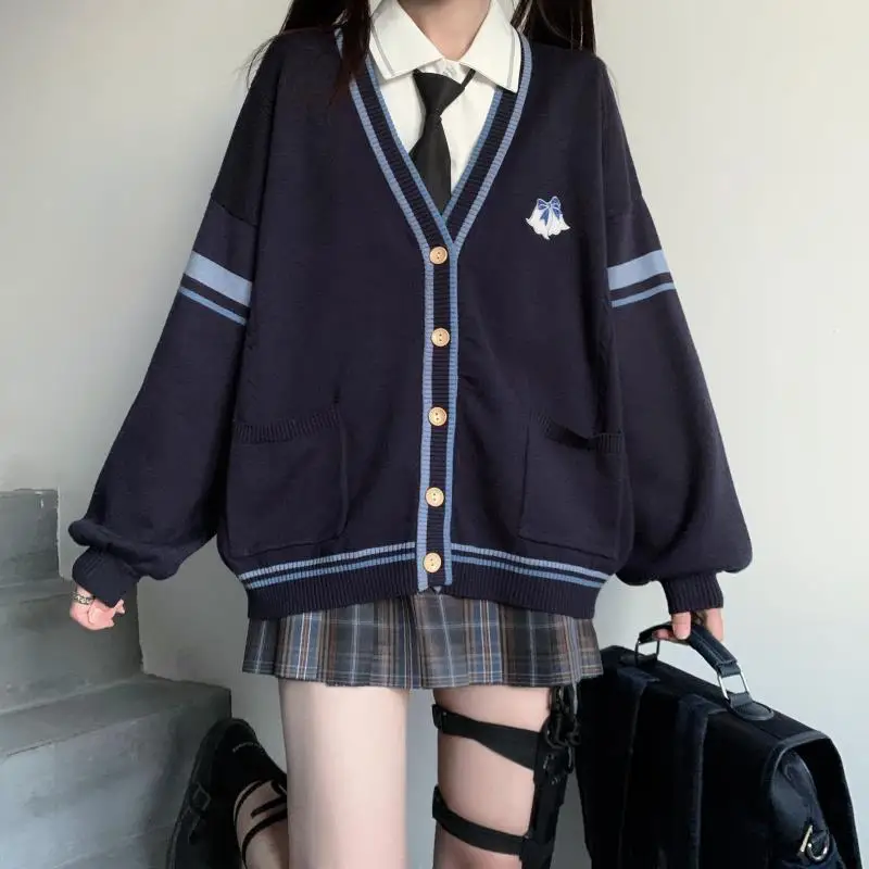 

Japanese School Girl Sweater Cardigans Autumn Winter Korean Style Long Sleeve Embroidered Sweater Coat Japanese School Uniform