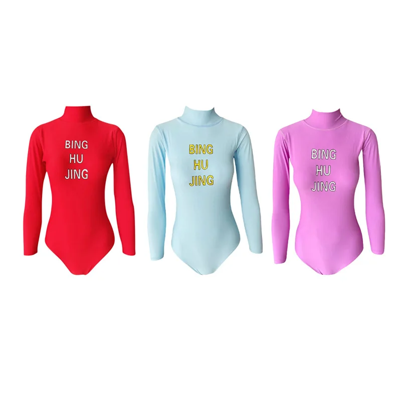 

Women One Piece Bathing Suit Swimwear For Swimsuit Large Size Sexy Summer Long Sleeve Surf Movement Female Print Polyester Push
