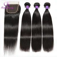 indian straight hair 3 bundles with 5x5 closure natural black 100 human hair weaves 8 28 inches non remy trendy beauty 4 pcs