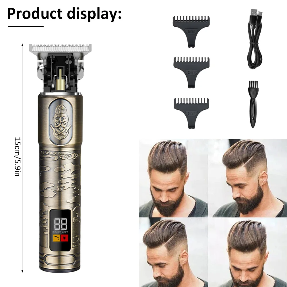 

T Blade Clippers Retro Electric Clipper Beard Trimmer Hair Cutting Machine USB Rechargeable Beard Shaver Barber Razor Haircut