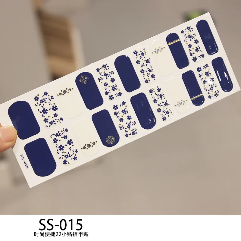 SS-015 22 Типсы 3D блестящие наклейки для ногтей Качество Водонепроницаемый клей полное покрытие лак для ногтей Обертывания Маникюр DIY Дизайн ногтей украшения - Цвет: SS-015