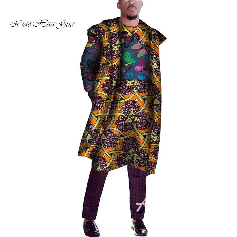2 Piece Set Men African Clothes Bazin Riche African Clothing African Print Cotton Long Dashiki Shirt Mens Top Shirts WYN1206