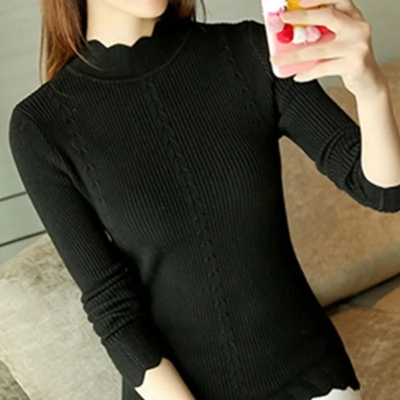 Mode femme automne hiver, женские свитера и пуловеры, зимний Одноцветный свитер с воротником-хомутом и бабочкой, женские блузы, топы 0274