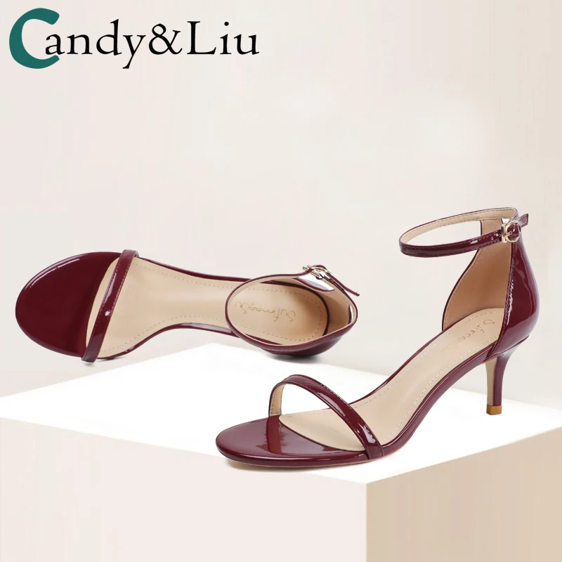 

Female Sandals Sexy Temperament Sandals Women's 2021 Summer Dress Fashion Wine Red 8cm Open Toe with High Heels