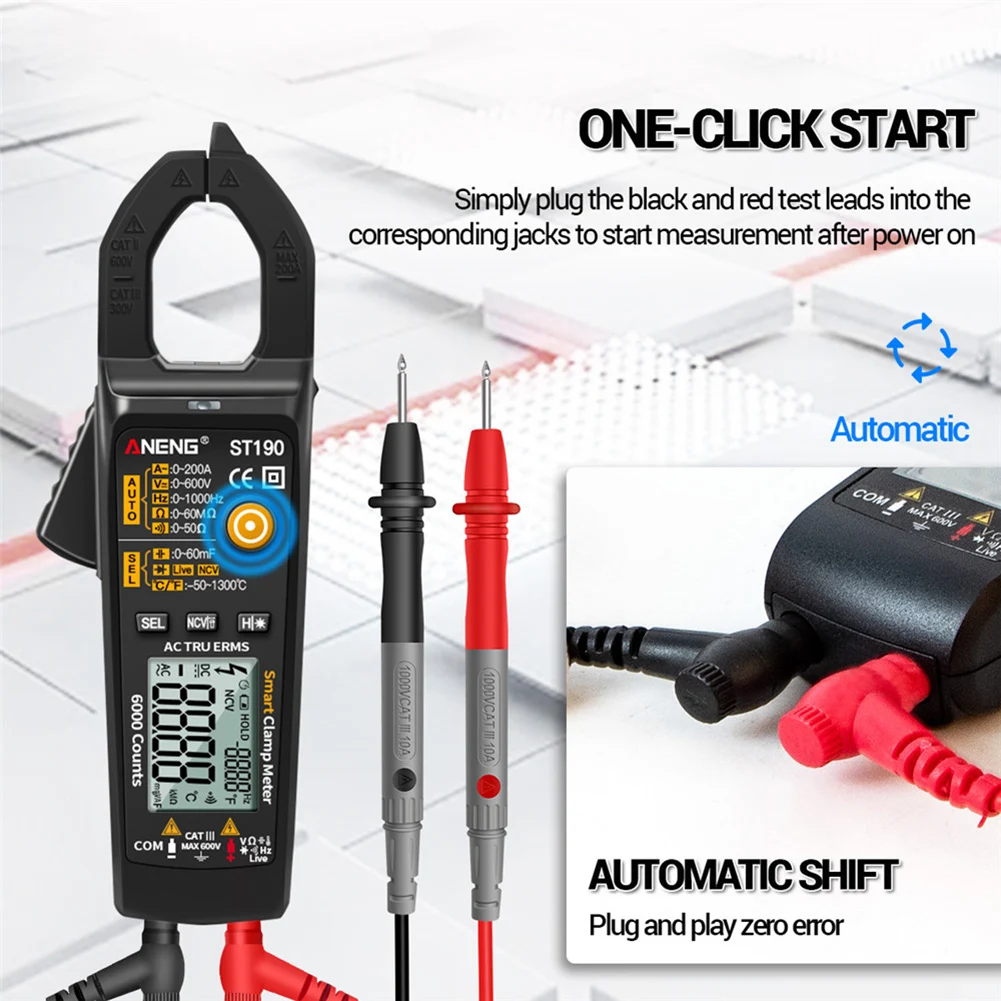 

ANENG ST190 Clamp Meter 6000 Counts True RMS Digital Professional Multimeter AC Current Clamp Tester Meters Voltmeter Auto Range