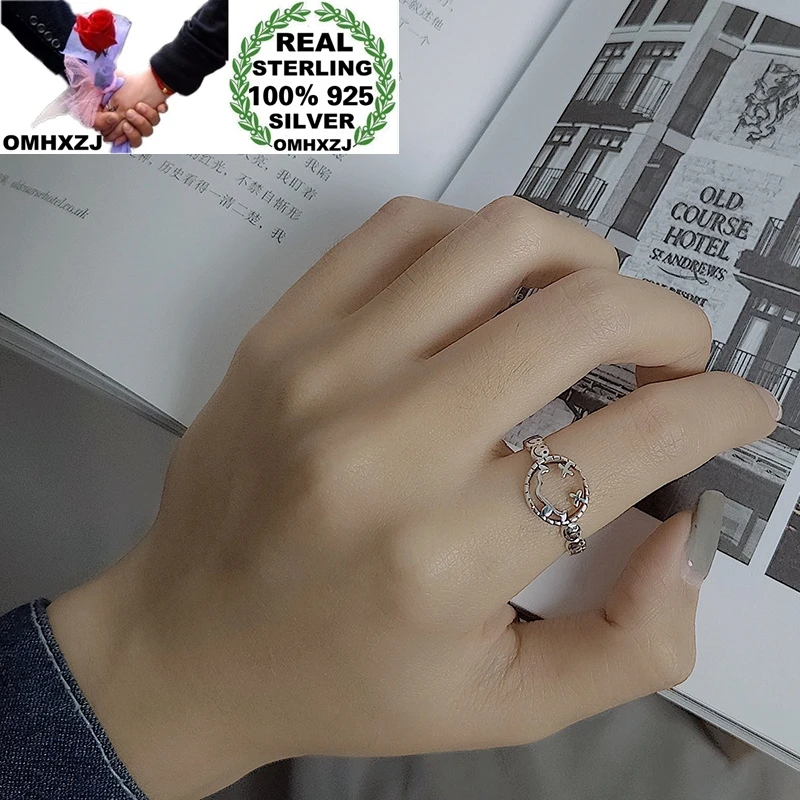 

OMHXZJ Wholesale HC137 European Fashion Hot Woman Girl Birthday Party Gift Vintage Smile Face 100% 925 Sterling Silver Open Ring