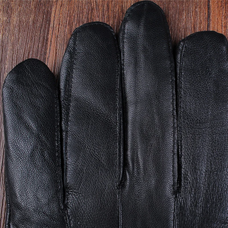 Men Mittens Real Leather Gloves New Genuine Leather Black Gloves Men Thick Cotton Winter Gloves Warm Mittens warm gloves for men