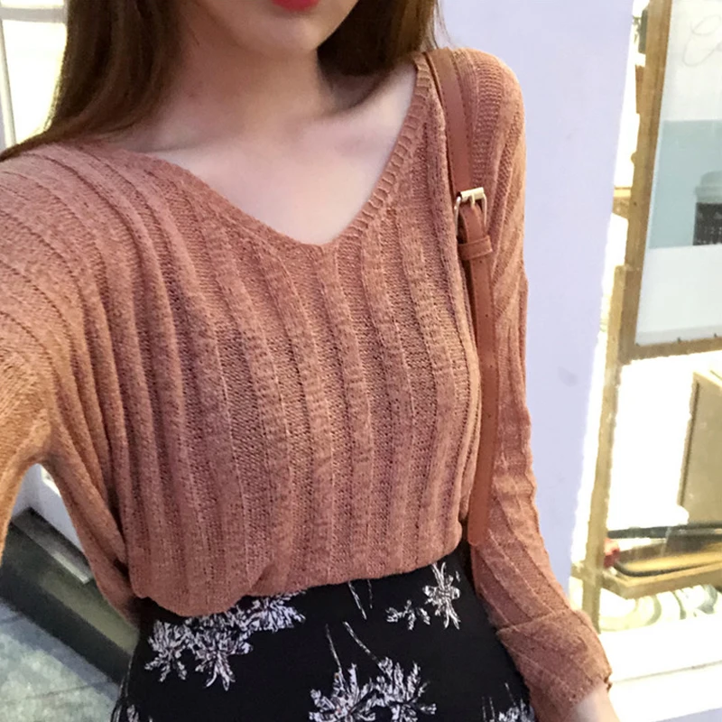 Сексуальный тонкий женский вязаный свитер мода 2020 новый корейский свободный с