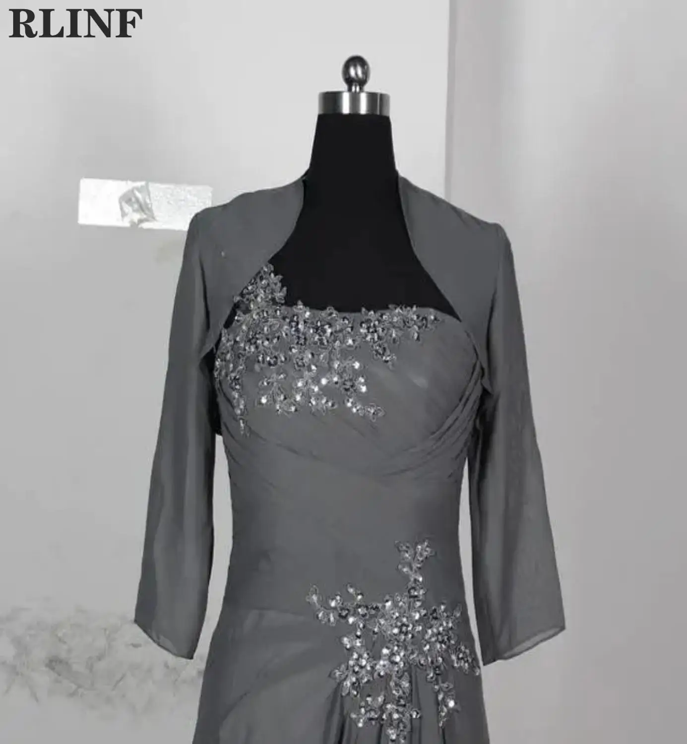 

Grey Lace Appliques One Shoulder A Line with Jacket Mother of the Bride Custom Formal Evening Dress