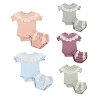 toddler baby girl clothes set cotton short sleeve bodysuit lace flower tops short pants lace cute summer outfit set 0 18m