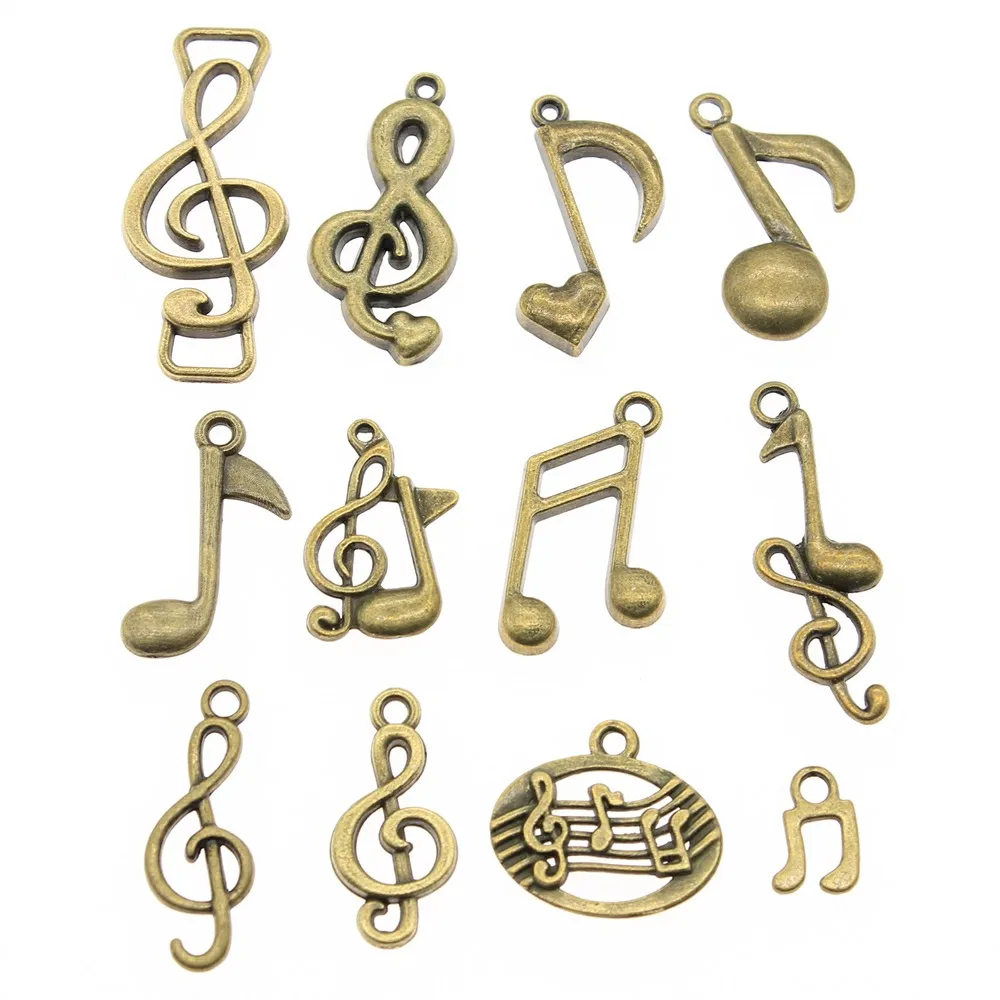 

WYSIWYG 40g Antique Bronze Color Zinc Alloy Random Mix Styles Musical Note Charms DIY Handmade Craft For Jewelry Making