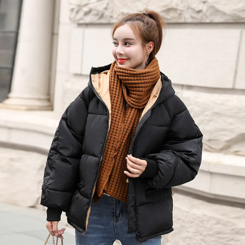 

Women Bubble Coat Winter Warm Thick Loose Korean Short Jackets Woman Hooded Casual Oversized Parkas Female Outwear Clothes