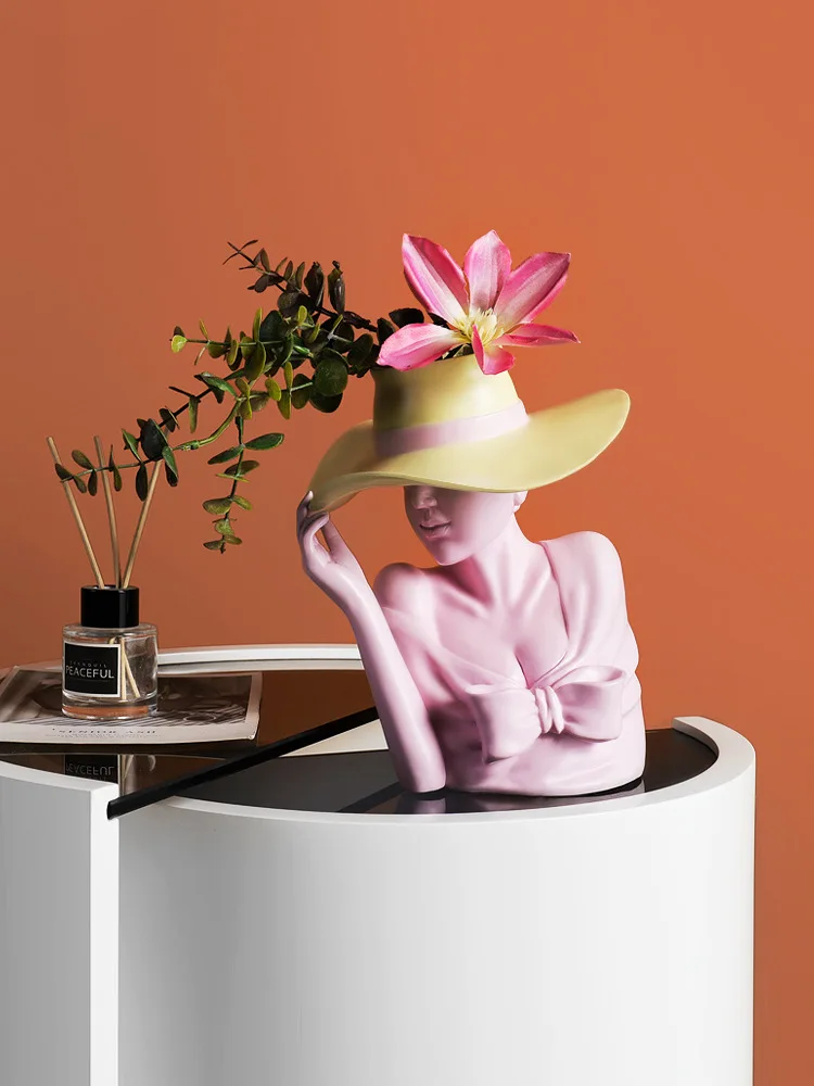 Элегантный Скульптура девушки ваза роскошных леди в шляпе Гостиная украшения