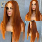 Topnormantic имбирь оранжево-Цвет 13x4 кружева передние парики с детскими волосами бразильский Реми человеческие волосы шелковистые прямые парики для женщин