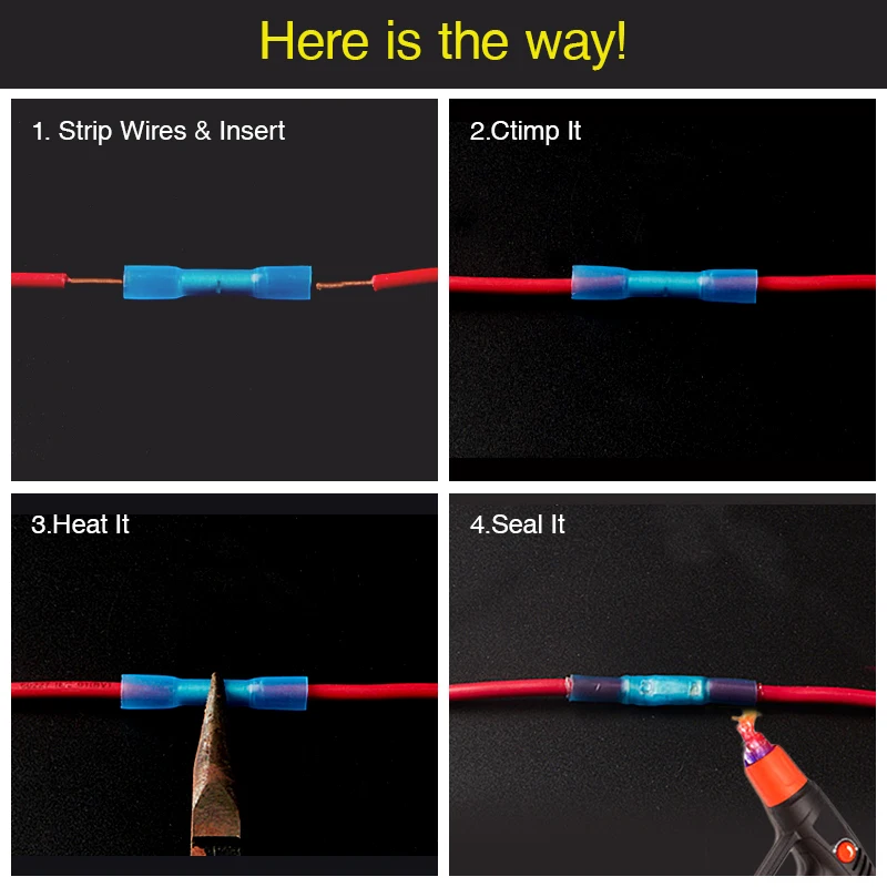 Waterproof Heat Shrink Butt Connectors Electrical Wire Splice Cable Crimp Terminals AWG 22-10 Kit 200/120/100pcs | Обустройство дома