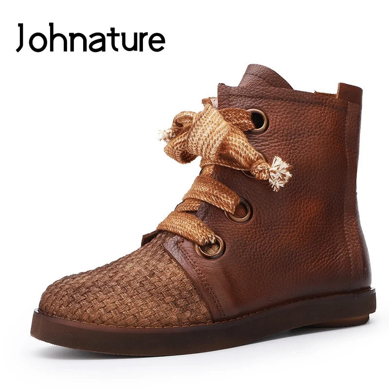 Johnature ботинки на платформе в стиле ретро молнии женская обувь из натуральной кожи