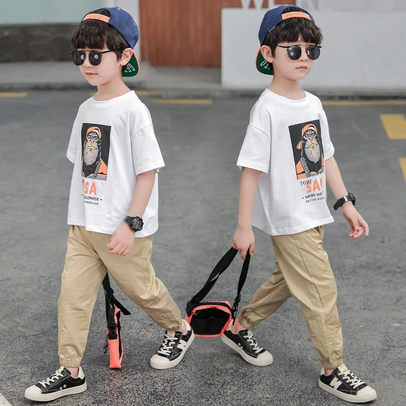 

Детский хлопковый костюм с коротким рукавом, на Возраст 4-12 лет