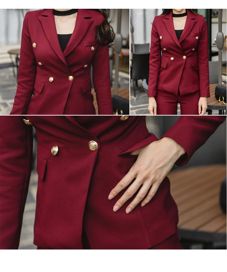 Женское Новый Блейзер OL для работы деловой пиджак брюки костюм женщин бордовый
