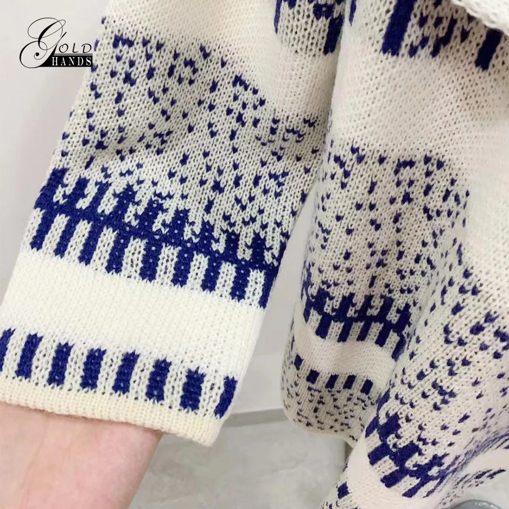 Женский вязаный свитер в полоску с золотыми ручками Свободный длинный кардиган