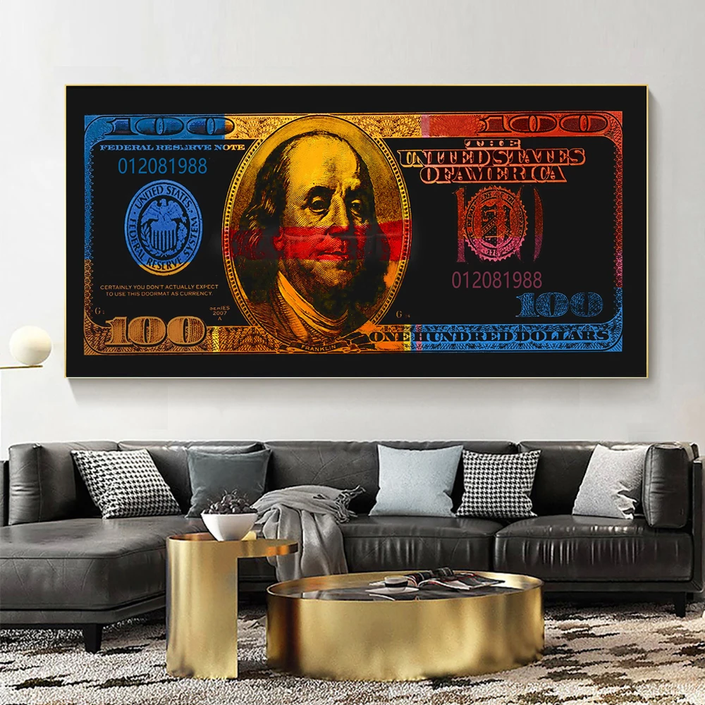 

New Design Gold Black Figure Dollar Poster Wall Art Red Money Picture Abstract Prints Canvas Painting Home Decor For Living Room