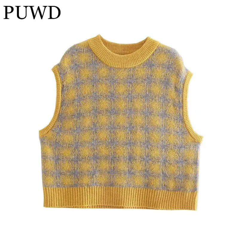 

Женский трикотажный жилет с круглым вырезом, осень 2021