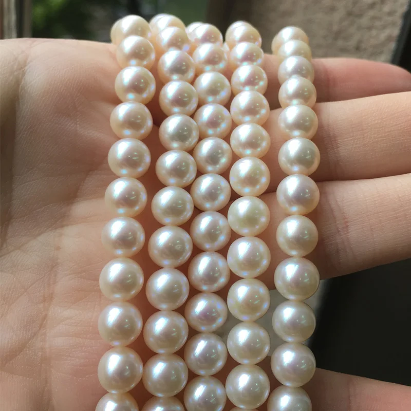

Freshwater Pearl Necklace Round Shape with Size 7-8mm Perfect Luster for Jewelry DIY Loose Freshwater Pearls Strands