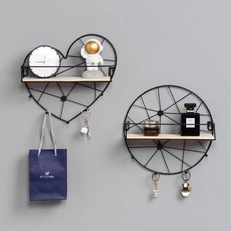 

Floating Metal Wire Display Shelf Iron Wood Wall Decoration Shelf Storage shelf Hanging Basket for Bedroom Living Room Organizer