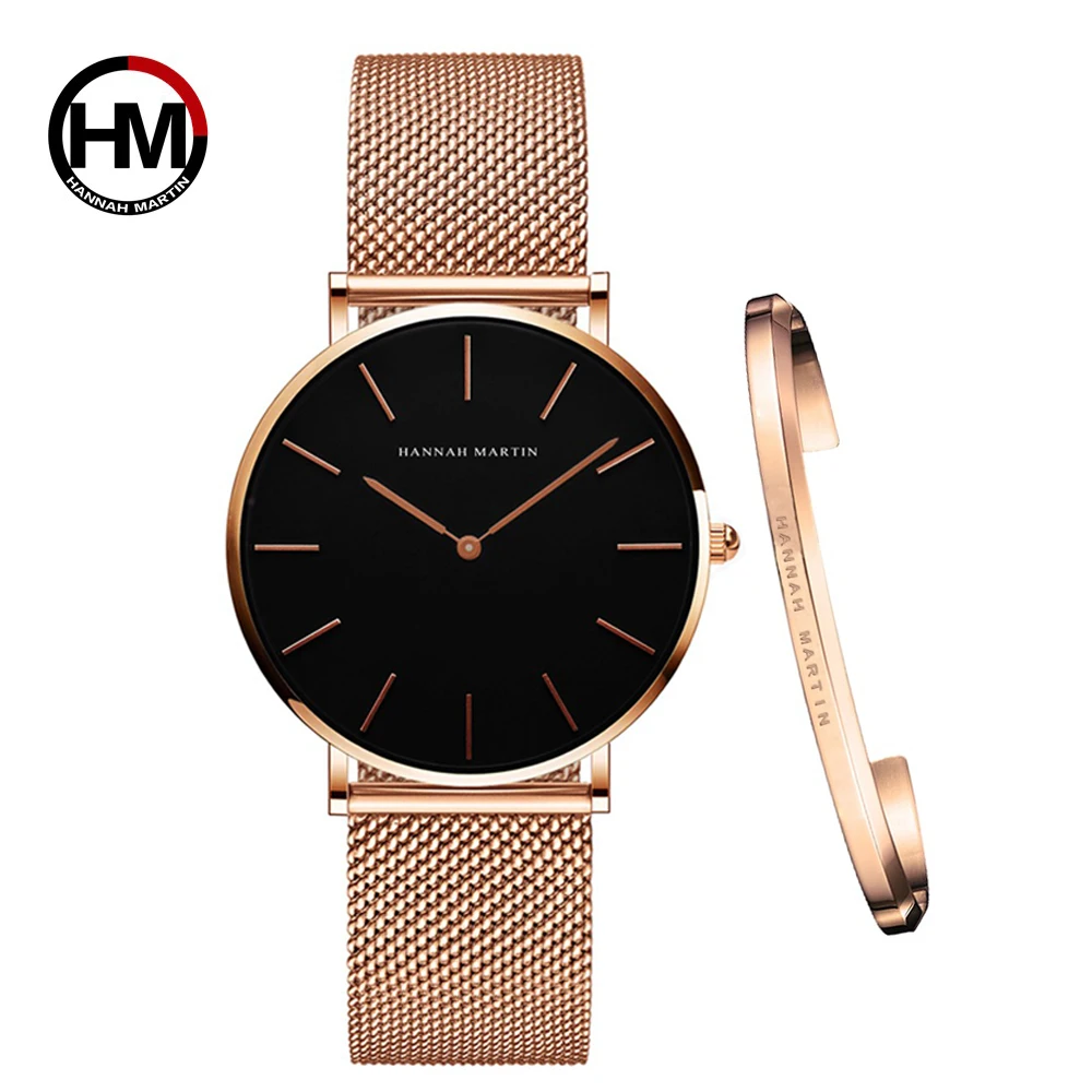 

Women Watch 1 set Bracelet Japan Quartz Movement Simple Waterproof Rose Gold Stainless Steel Mesh Ladies watch relogio feminino
