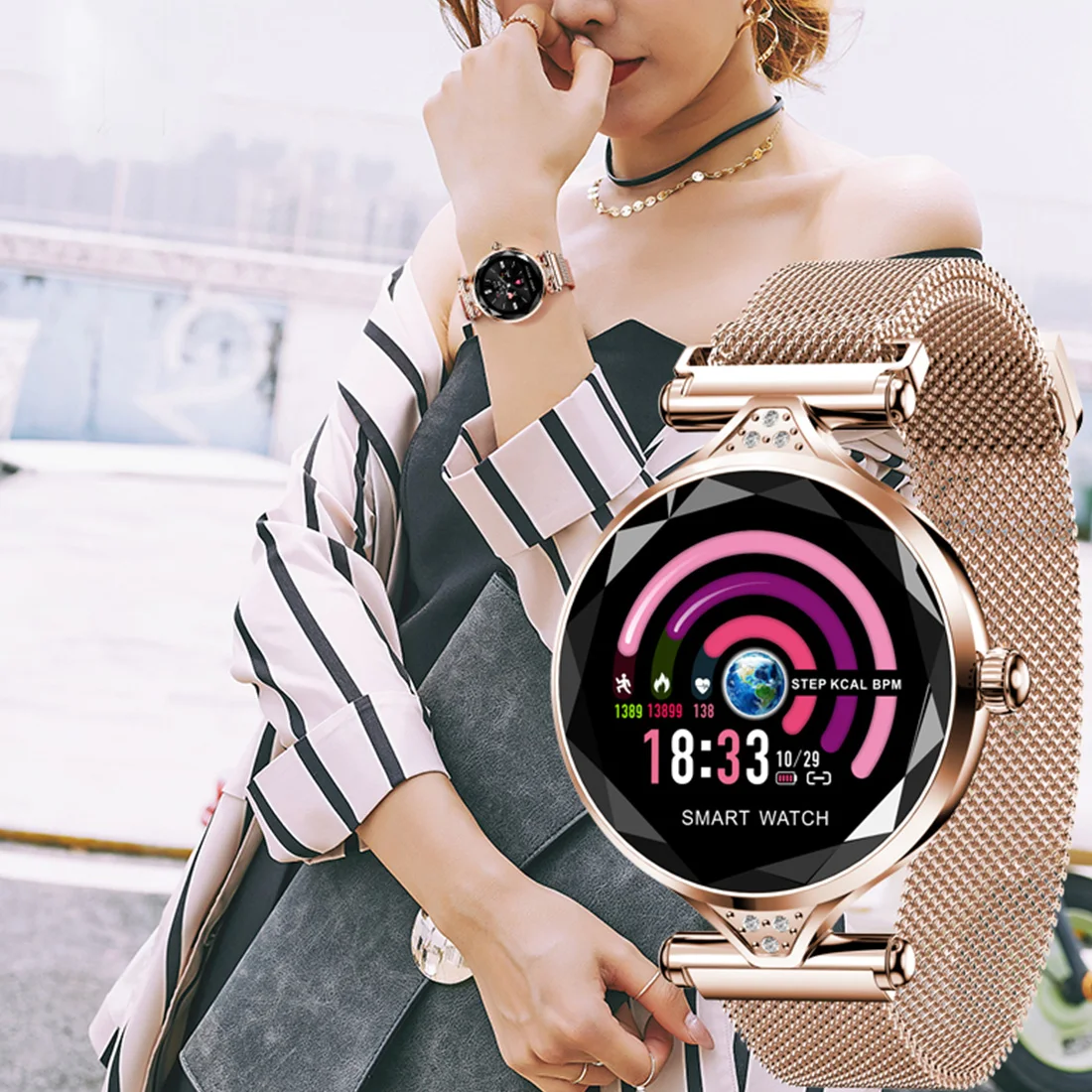 

H2 Smart Watch Women Waterproof Fitness Tracker Smart Bracelet Heart Rate Monitoring Sports Bluetooth Ladies Watch for Android