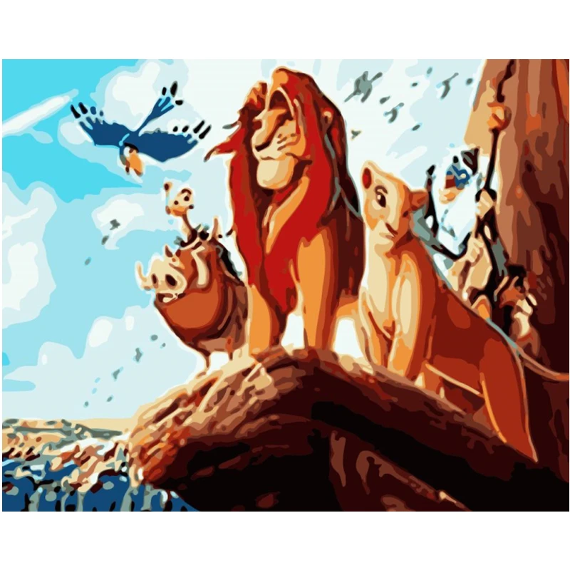 Painting By Numbers DIY Dropshipping 40x50 50x65cm Cartoon Movie Lion king Animal Canvas Wedding Decoration Art Picture Gift
