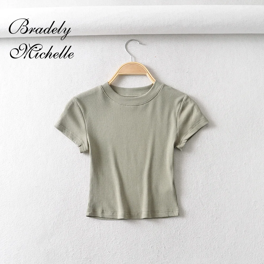 BRADELY MICHELLE летняя сексуальная женская футболка с круглым вырезом и коротким