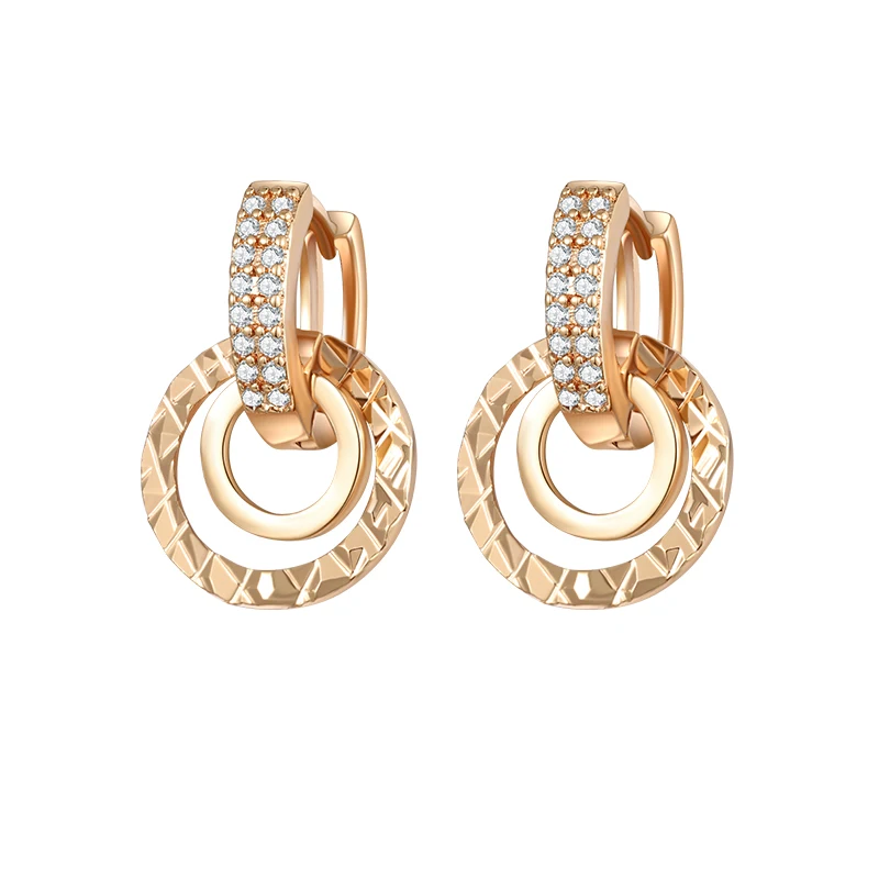 Gold Женские круглые серьги-гвоздики MAIKALE, геометрические серьги с покрытием золотистого/серебристого цвета и двойным кольцом с фианитом - Окраска металла: Gold