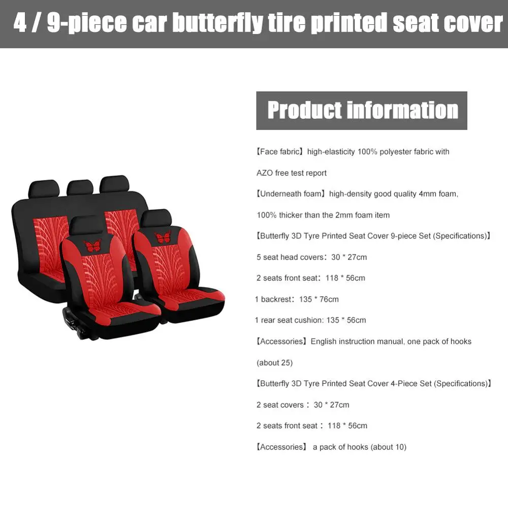 

Universal Car Butterfly 3D Seat Covers Full Set Car Seat Protector Auto Seat Covers Polyester Fabric Universal Fits Most Cars