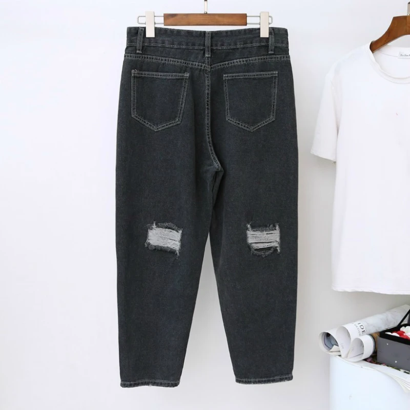 Женские джинсовые брюки-султанки с завышенной талией свободные дырками