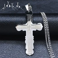jesus cross stainless steel chain necklaces for men silver color big long necklaces catholicism jewelry collier xh301s05