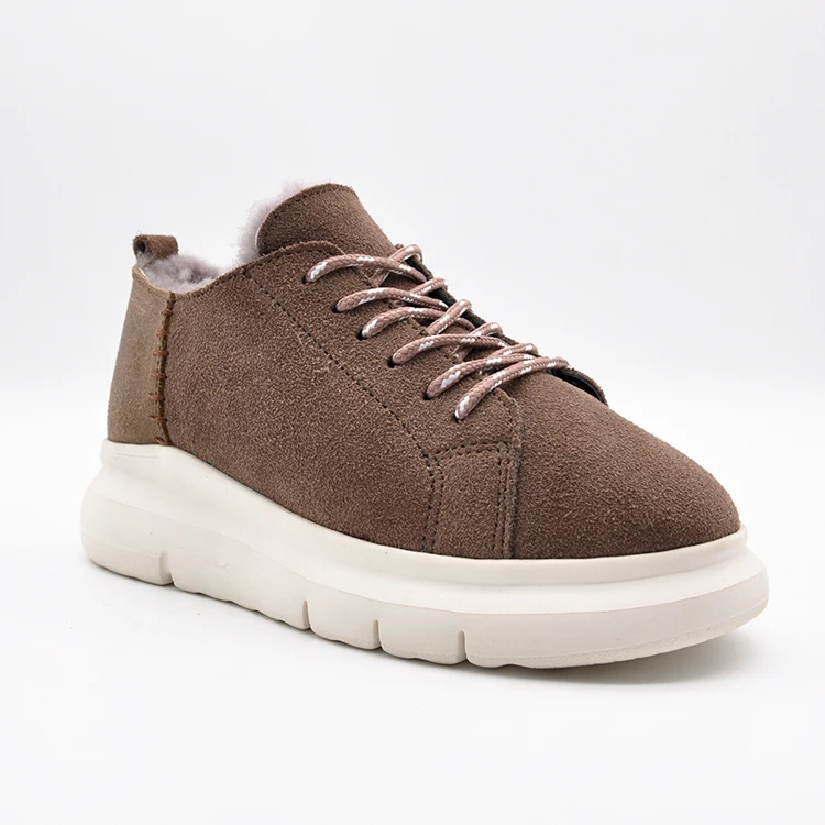 

Ladies Sneakers Genuine Leather Wool Fur Flat Shoes Women Winter Shoes Snow Boots