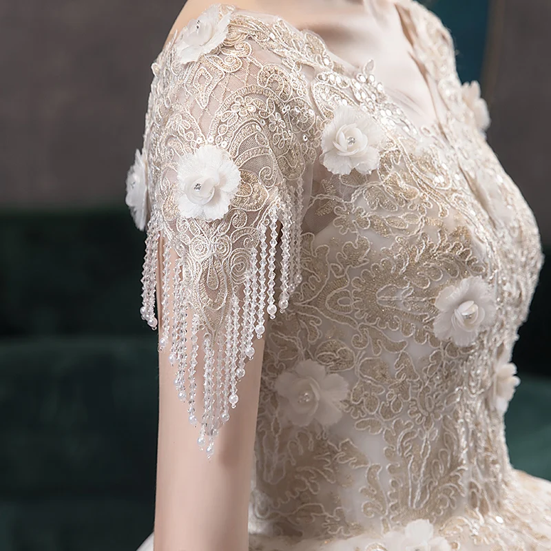 

Vestidos De Novia 2020 New Vintage Flowers Lace Wedding Dress Elegant V-Neck Bridal Dress A-Line Corset Princess Wedding Gown