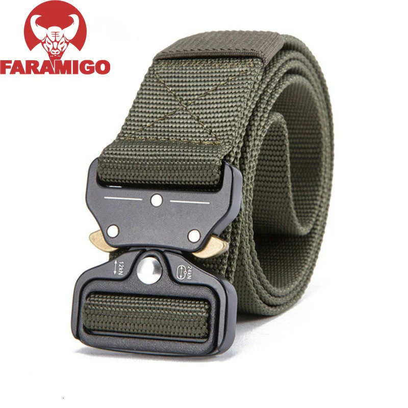 FARAMIGO Military Equipment Knock Off Army Belt Men's Heavy Duty US Soldier Combat Tactical Belts Sturdy 100% Nylon Waistband