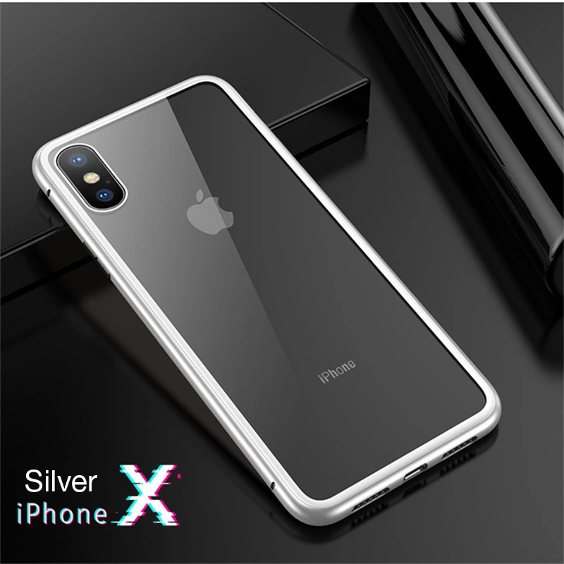 Магнитный адсорбционный металлический чехол на iPhone X XR XS MAX защитный чехол для iPhone 6 6s 7 8 Plus чехол из закаленного стекла - Цвет: White
