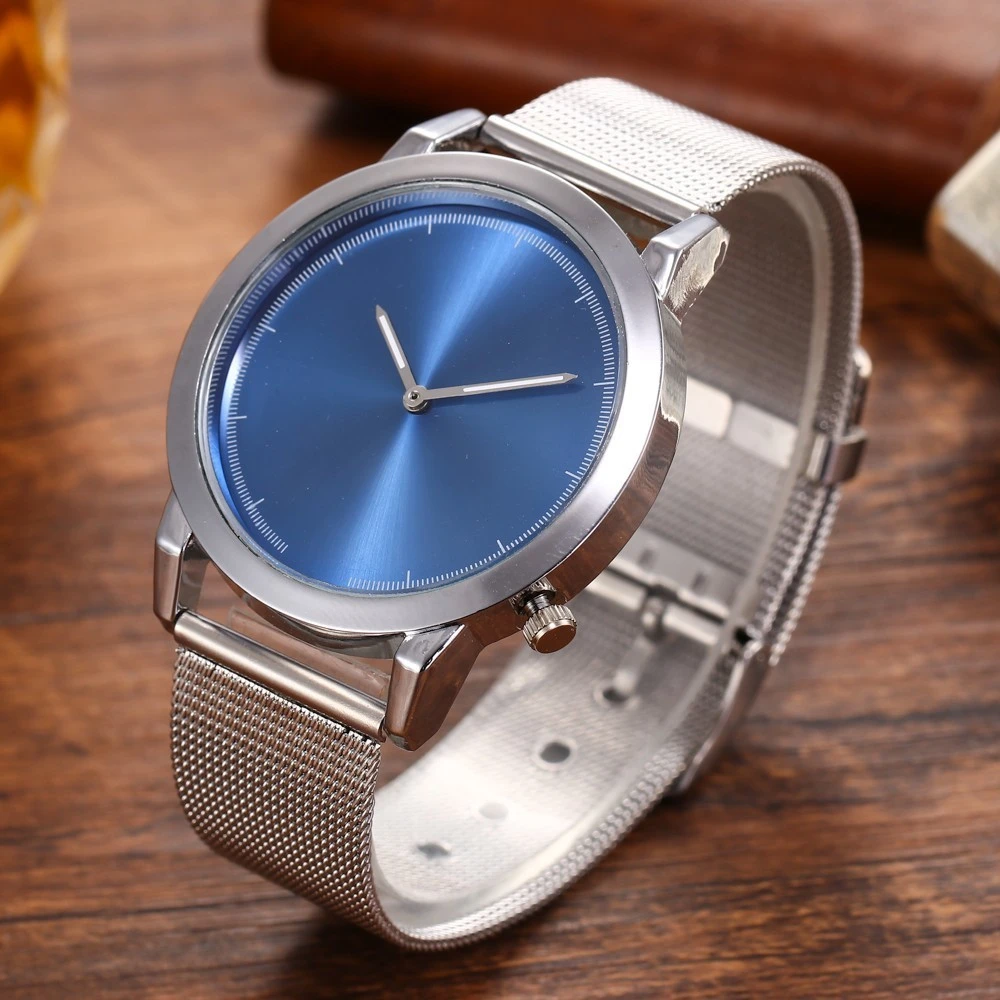 Мужские ультратонкие деловые часы с синим циферблатом минималистичные